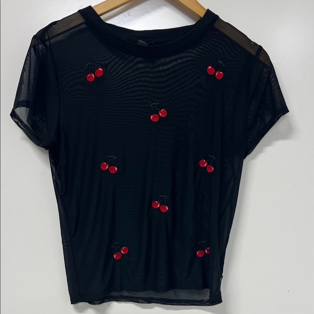 Volcom Sheer Cherry Top, Large 14, Short Sleeve
